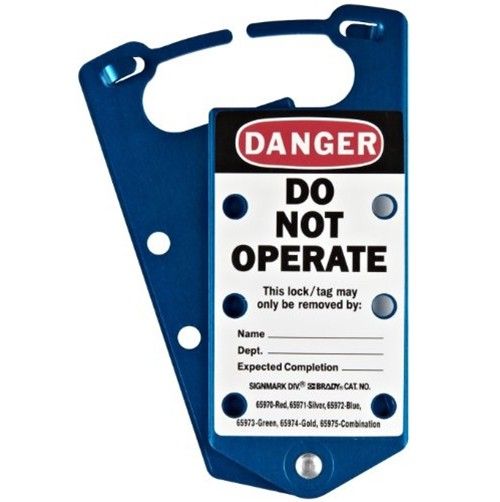 Множители замковые алюминиевые с этикетками «DANGER DO NOT OPERATE», «Only the individual(s) who have signed below may remove this lock/tag», 191х76х4 мм, цвет – синий, 5 шт/упак