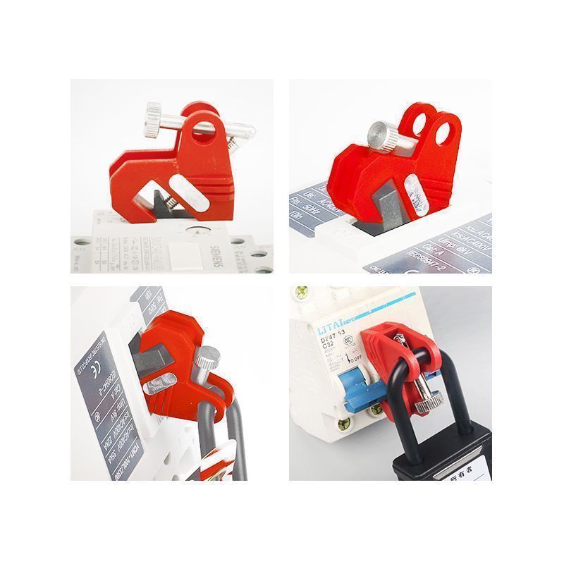 Блокиратор тумблеров автоматических выключателей, нейлон, толщина тумблера – до 9 мм, 41х14х38 мм, цвет – красный, 1 шт/упак