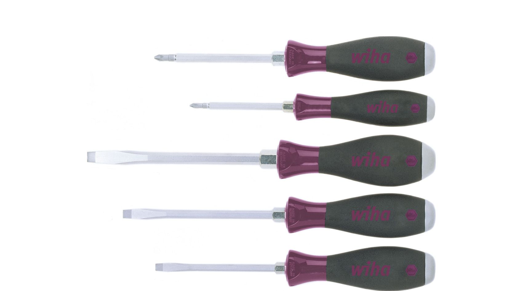 Набор отвёрток Wiha MicroFinish Шлиц, Phillips, со сквозным шестигранным жалом и массивным стальным набалдашником, 5 пр.
