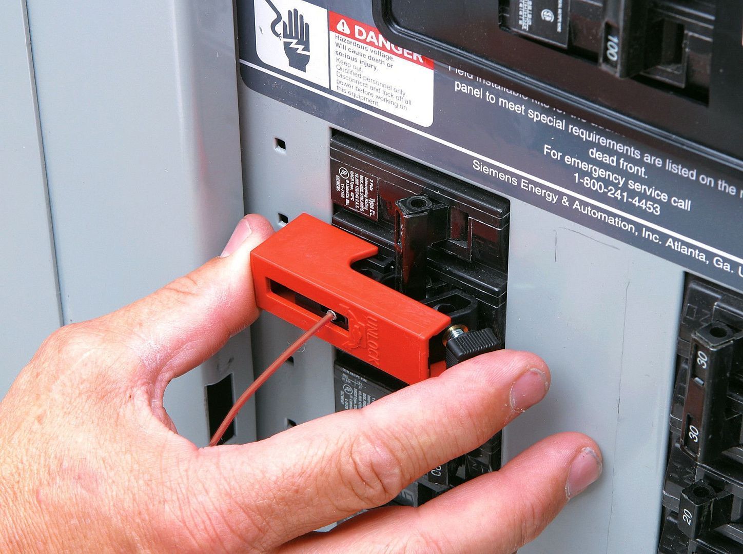 Блокираторы флажковых автоматов компактные Clamp-On, полиуретан и нейлон, длина троса – 0.6 м, 61х19х25 мм, цвет – красный, 6 шт/упак