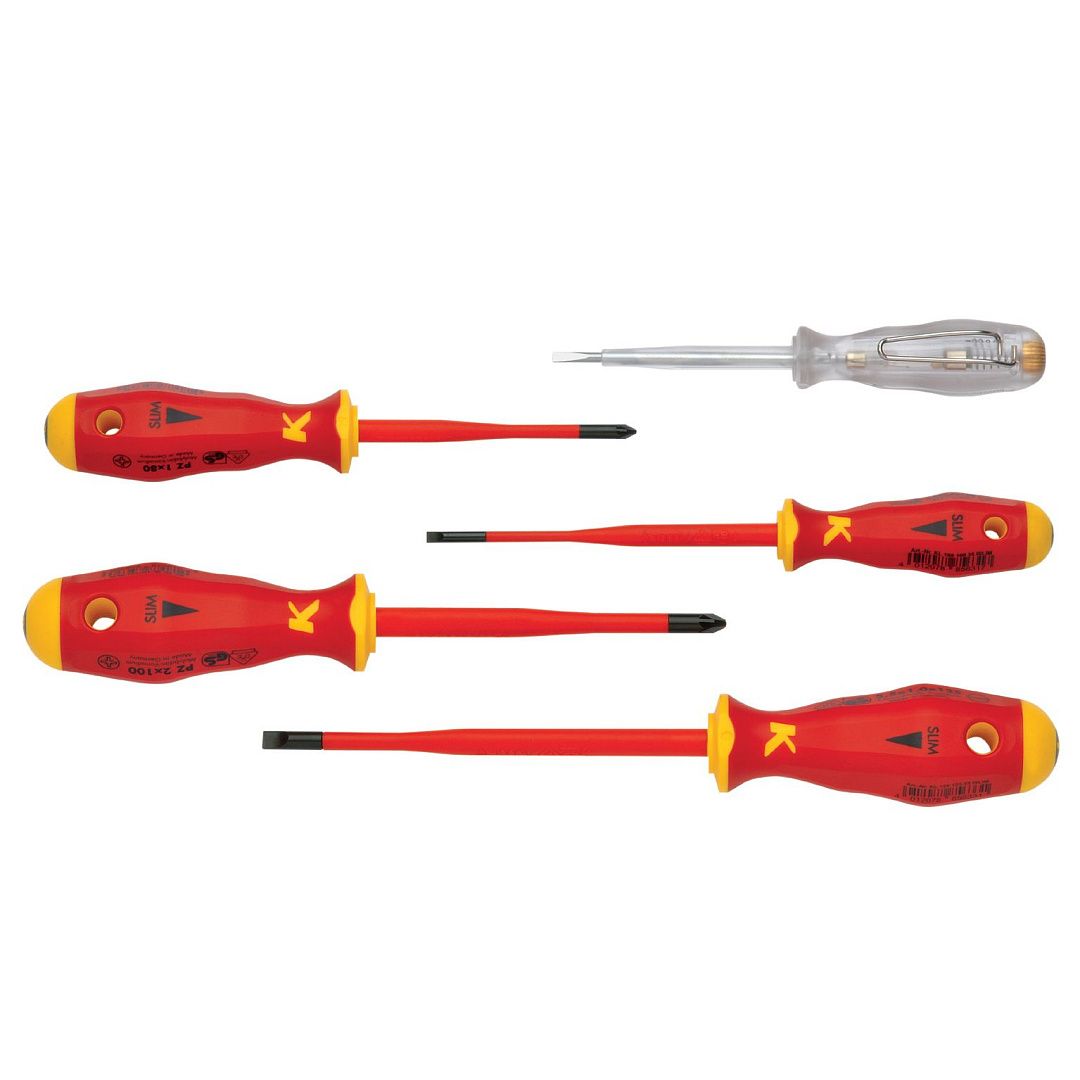 Набор из 4-х отверток с зауженным стержнем и отвертка-пробник KL390ISLIM