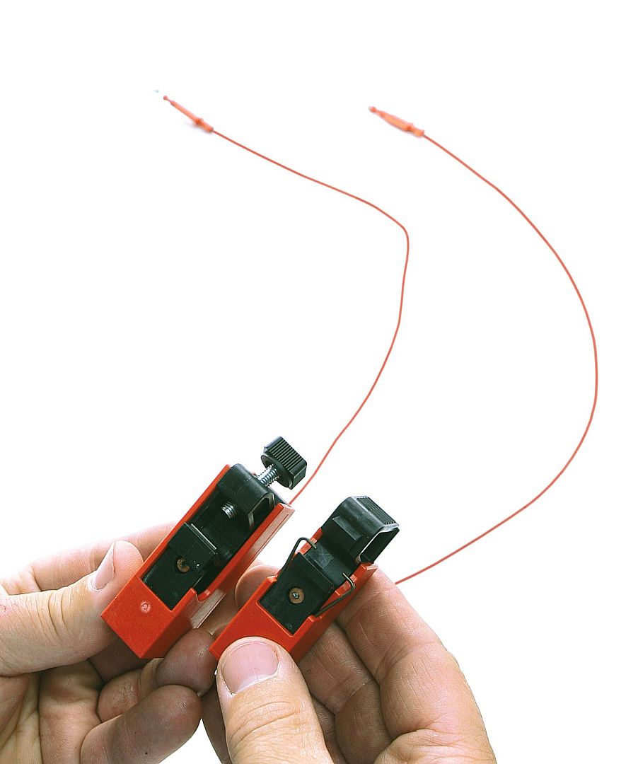 Блокираторы флажковых автоматов компактные Clamp-On, полиуретан и нейлон, длина троса – 0.6 м, 61х19х25 мм, цвет – красный, 6 шт/упак