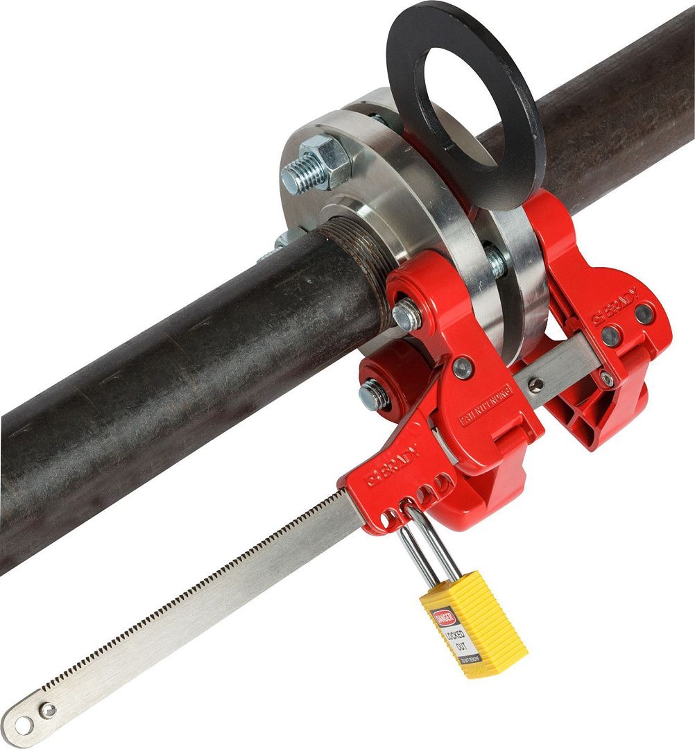 Блокиратор фланцевых соединений средний, алюминиевый сплав и сталь, диаметр трубы – 76.2-355.6 мм, диаметр гайки – 23-32 мм, 447х127х114 мм, цвет – красный, 1 шт/упак