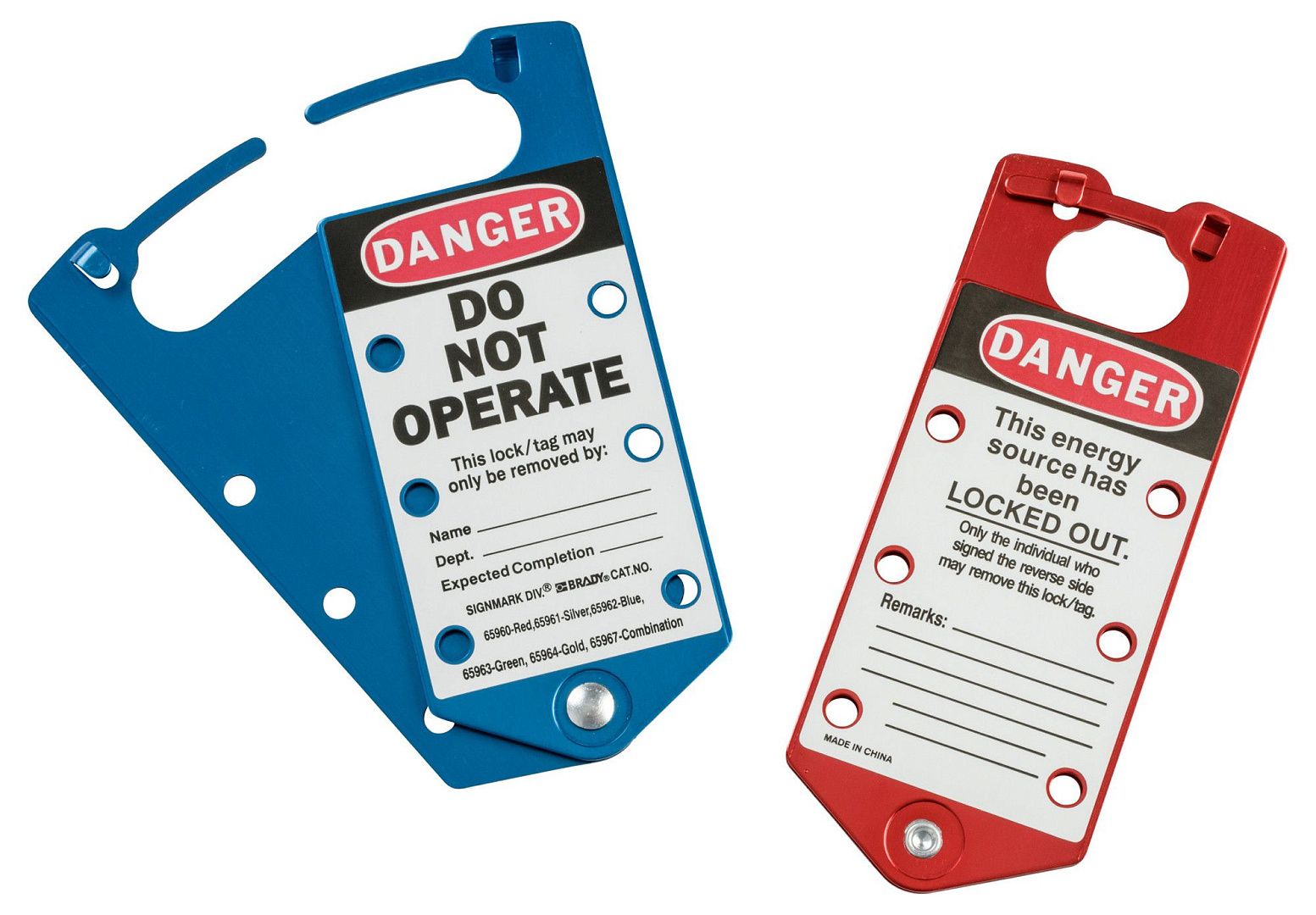Множители замковые алюминиевые с этикетками «DANGER DO NOT OPERATE», «This energy source has been locked out», 191х76х4 мм, цвет – красный, 5шт/упак