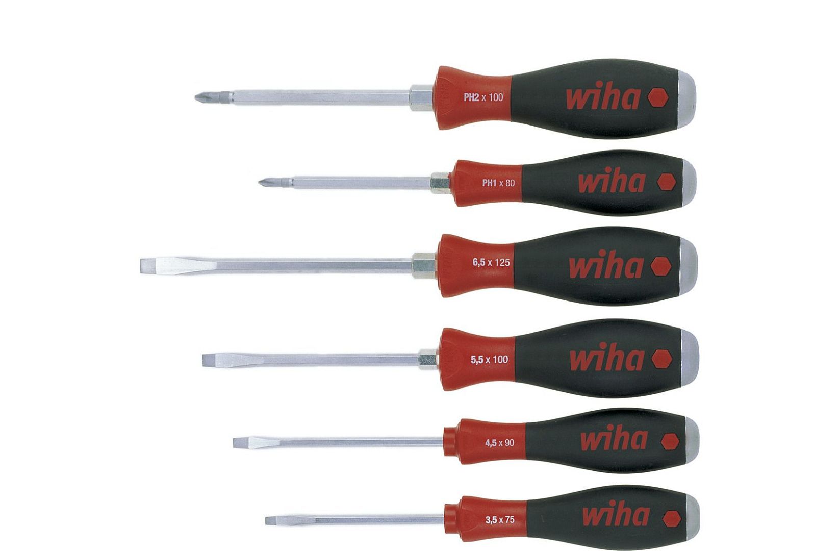 Набор отвёрток Wiha SoftFinish Шлиц, Phillips, со сквозным шестигранным жалом и массивным стальным набалдашником, 6 пр.