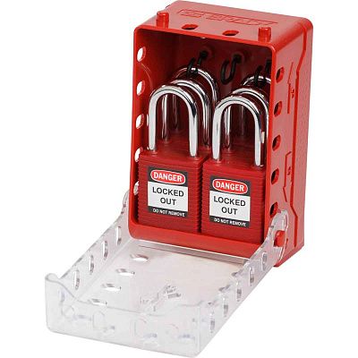 Бокс групповой компактный укомплектованный (замки нейлоновые со стальной дужкой, система "Одинаковые ключи", красные 6 шт), 149х100х70 мм, цвет – красный, комплект