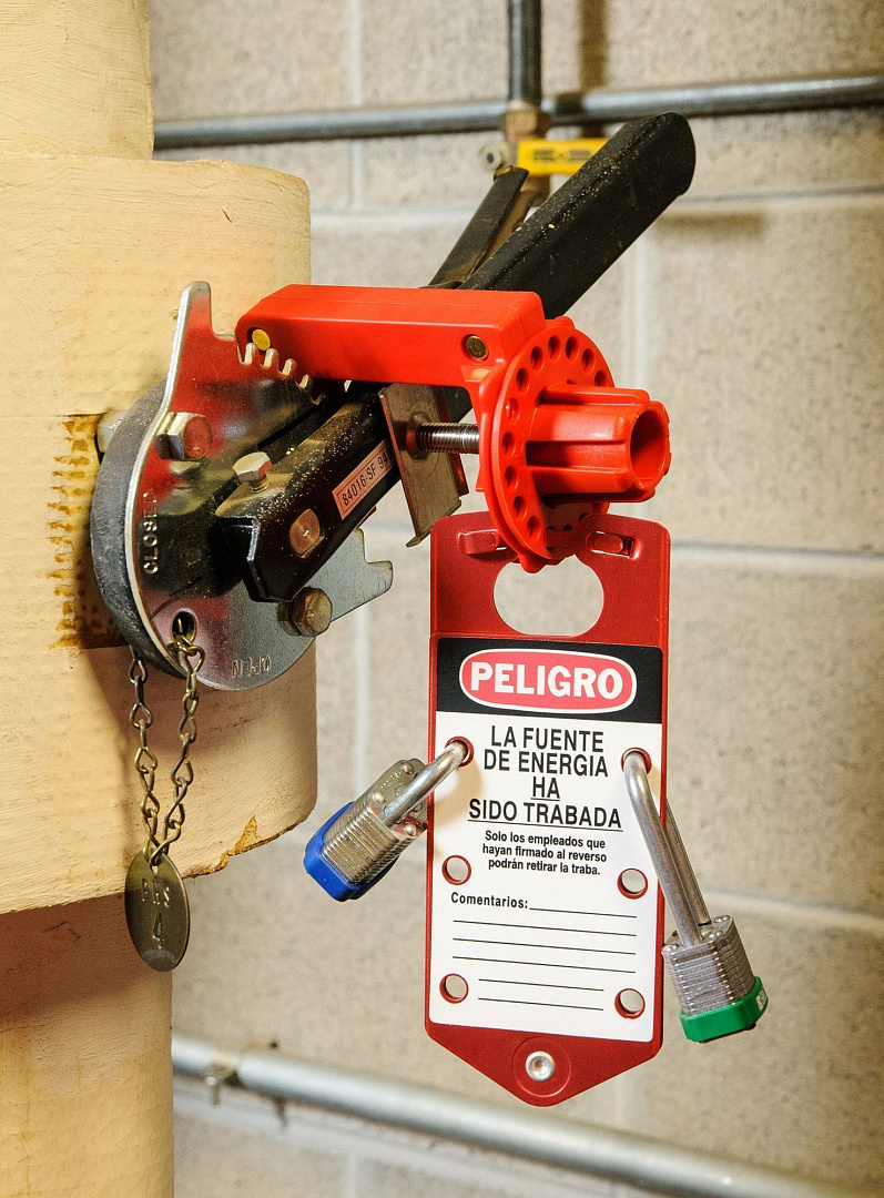 Блокиратор-зажим дискового затвора большой, нейлон и сталь, зазор зажима – от 46 до 99 мм, 180х95х74 мм, цвет – красный, 1 шт/упак