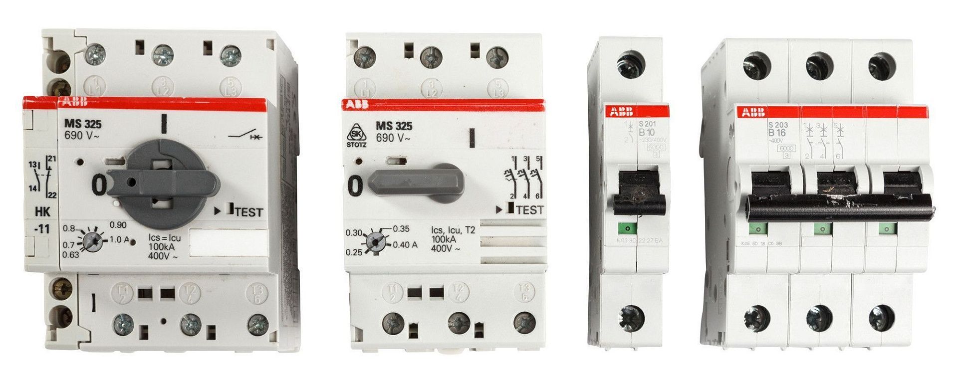 Блокиратор полюсных автоматов ABB MS325, нейлон и сталь, зажим наружу, ширина зажима – 15.8 мм, 42х24 мм, цвет – красный, 1 шт/упак