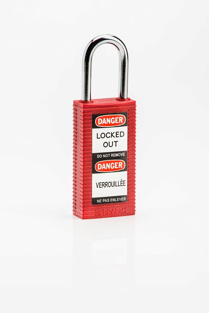 Замки нейлоновые со стальной дужкой и удлиненным корпусом, стальная дужка, высота дужки – 38 мм, диаметр дужки – 6.4 мм, нейлоновый корпус, размеры корпуса – 78х38х20 мм, цвет – желтый, 6 шт/упак