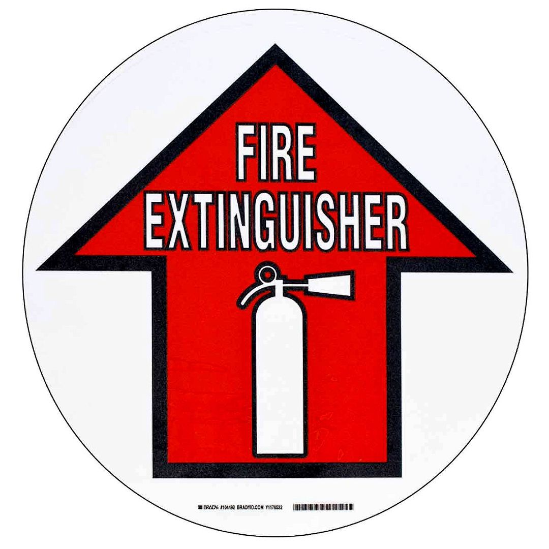 Напольная самоклеющаяся стрелка в рамке "EXTIINGUISHER", материал В-534, цвет - черный и красный на белом, диаметр 431,8 мм