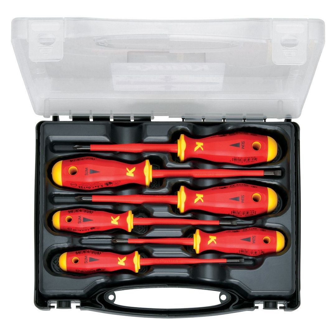 KL391ISLIM Набор в пласт. боксе из 5-ти отверток KLAUKE SLIM-Line с зауженным стержнем в электроизолир. исполнении (VDE до 1000В)