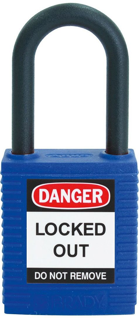 Замки нейлоновые с пластиковой дужкой, высота дужки – 38 мм, диаметр дужки – 6.4 мм, нейлоновый корпус, размеры корпуса – 45х38х20 мм, цвет – синий, 6 шт/упак 