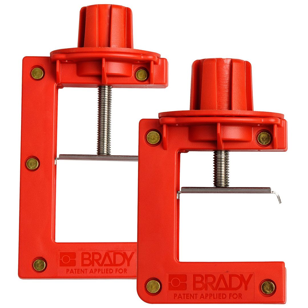 Блокиратор-зажим дискового затвора малый, нейлон и сталь, зазор зажима – от 6 до 61 мм, 142х86х74 мм, цвет – красный, 1 шт/упак