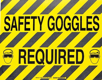 Напольная самоклеющаяся табличка с надписью "Safety Goggles required"