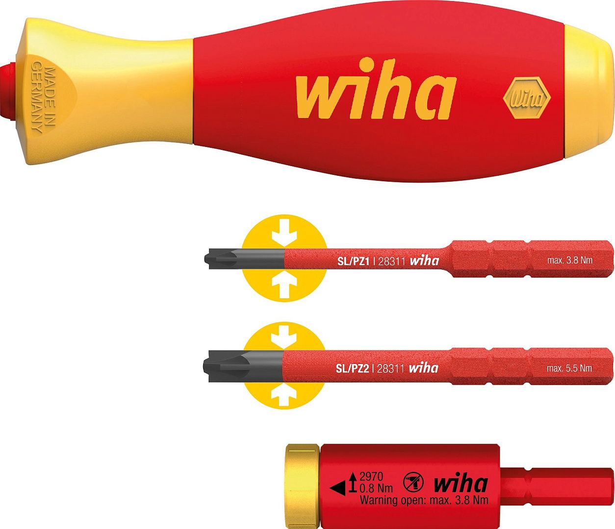 Отвёртка Wiha SoftFinish electric с динамометрическим переходником и битами