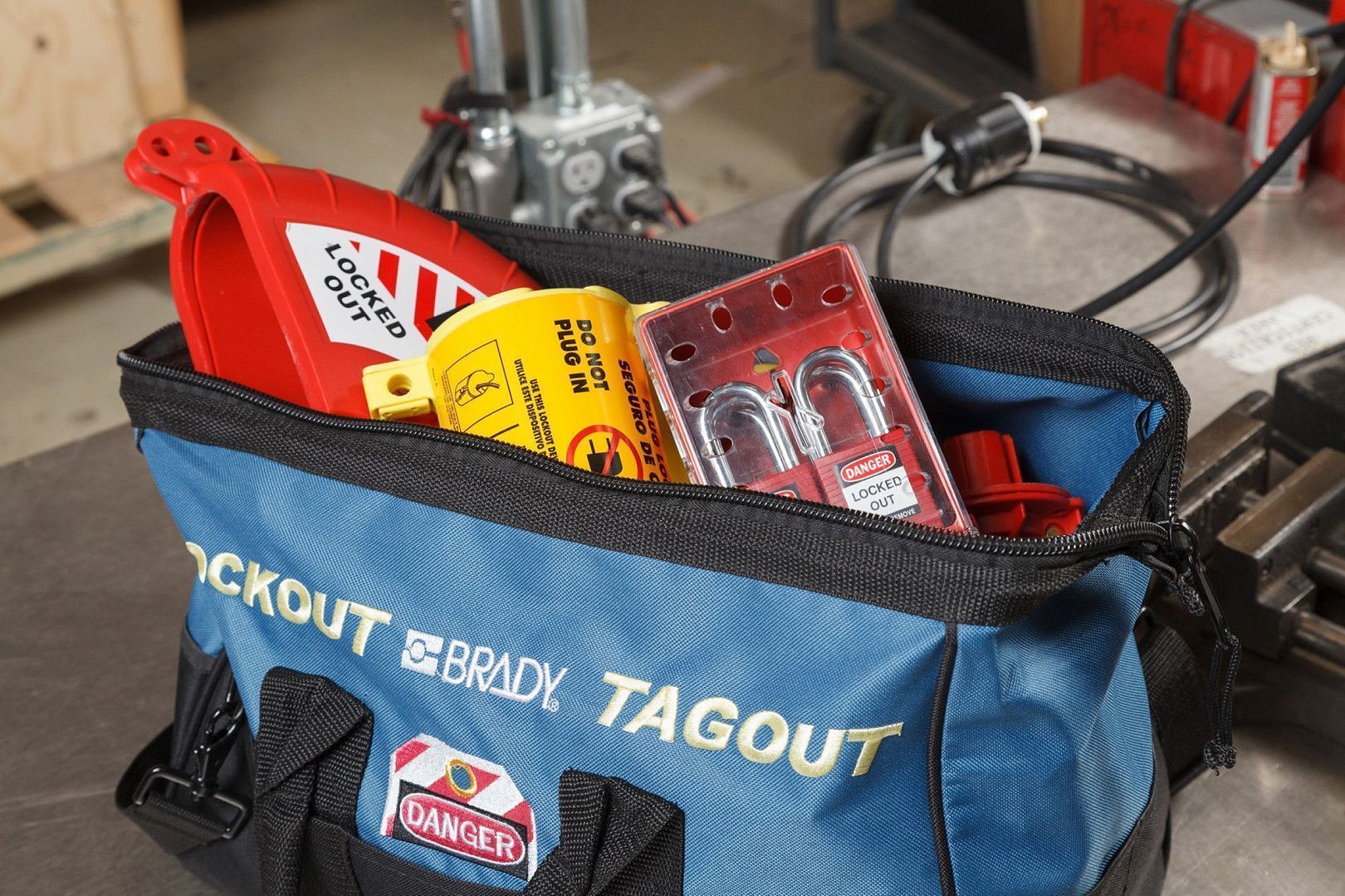 Сумка для блокираторов с плечевым ремнем, полиэстер, 215х420х125 мм, цвет – черный и синий, 1 шт/упак