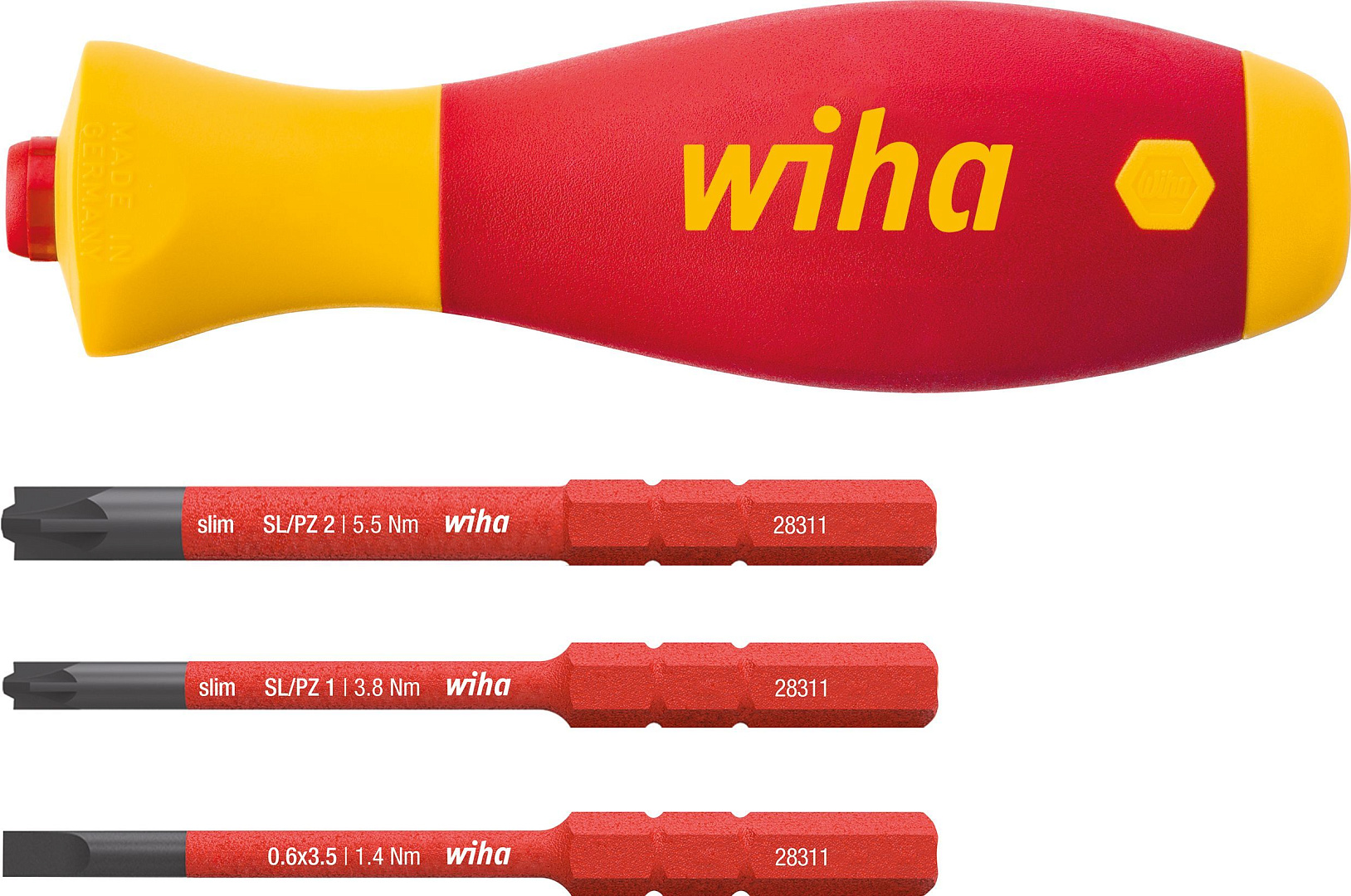 Набор Wiha из отвёртки SoftFinish electric с держателем slimVario и 3 бит slimBit