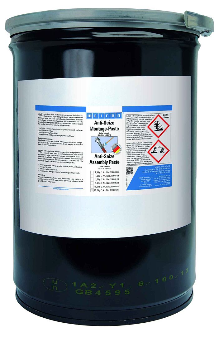 10000183 WEICON Anti-Seize Монтажная паста (20 кг) Защита от коррозии и высокопроизводительное смазывающее средство. Ведро.