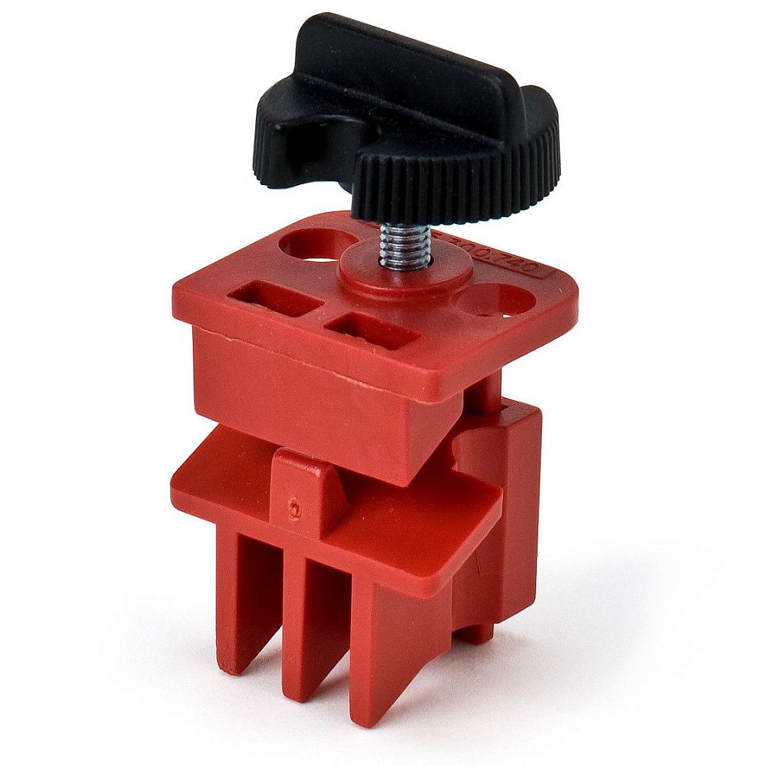 Блокиратор электроавтоматов универсальный, нейлон и сталь, толщина переключателя – 8-16 мм, 62х32 мм, цвет – красный, 1 шт/упак