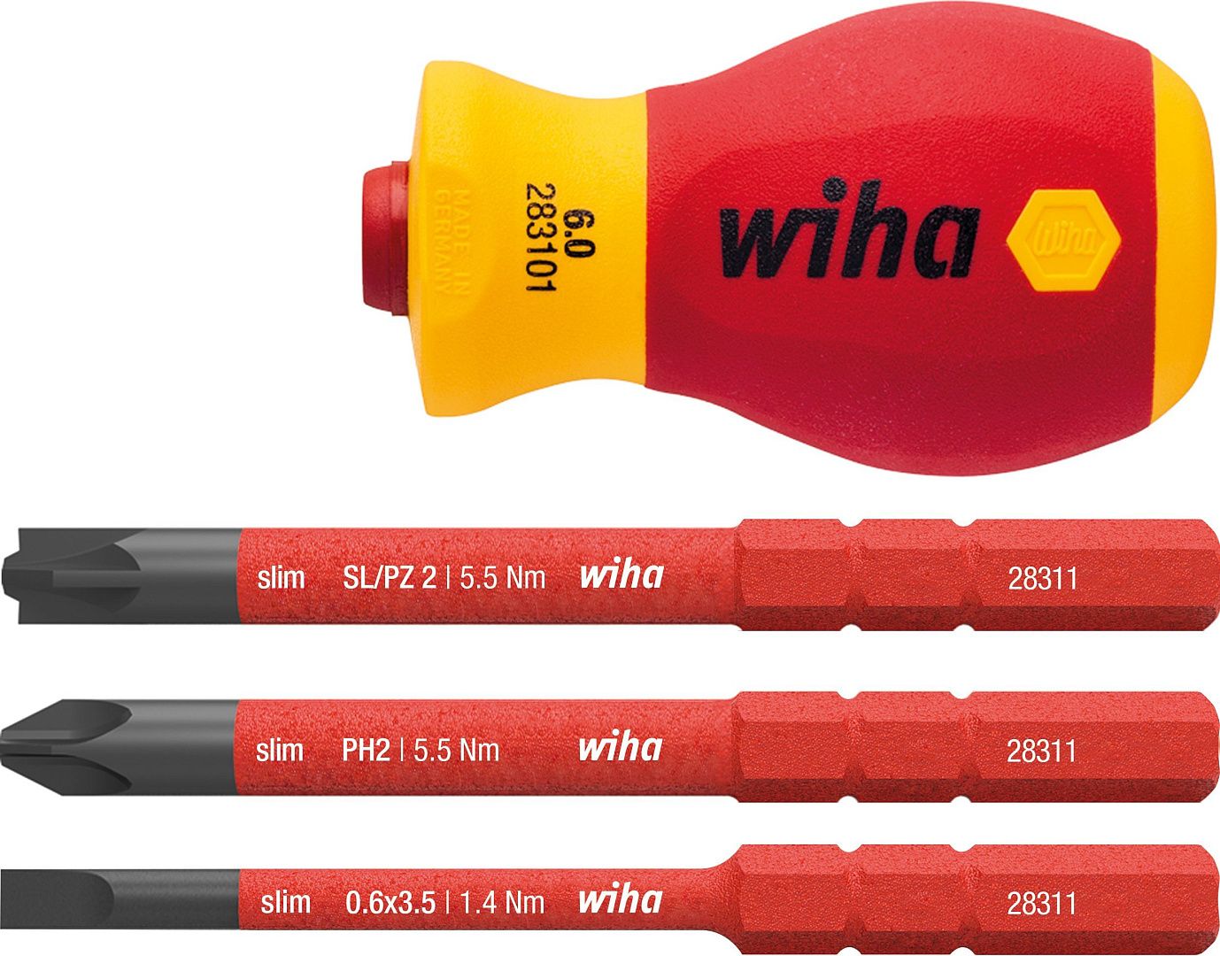 Набор отвёрток Wiha с держателем бит electric slimVario Stubby, 4 пр.