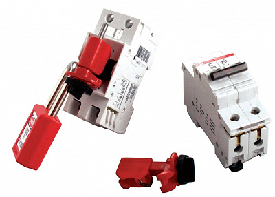 Блокиратор полюсных автоматов TBLO, нейлон и сталь, 55х31 мм, цвет – красный, 1 шт/упак