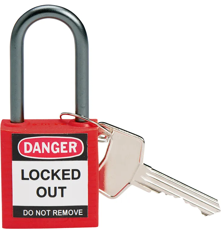 Замки нейлоновые компактные, алюминиевая дужка, высота дужки – 50 мм, диаметр дужки – 4.7 мм, нейлоновый корпус, размеры корпуса – 35х32х16 мм, цвет – красный, 6 шт/упак